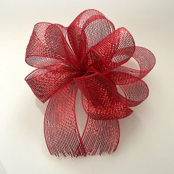 BIG RED BOW MESH METALLIC RIBBON WREATH CRAFTS DIY GIFTS - Picture 3 of 8